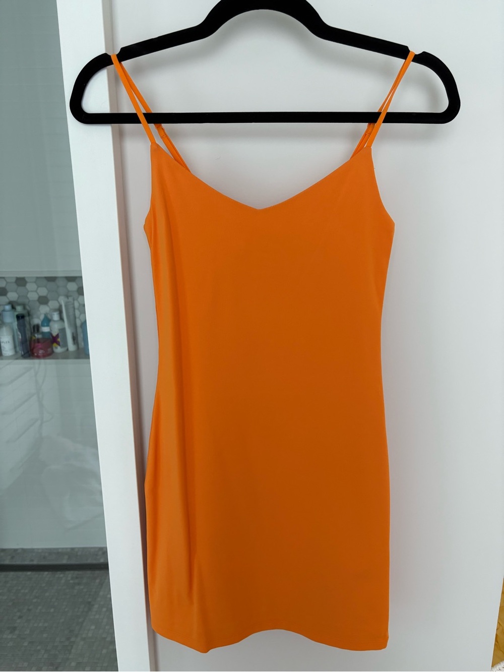 Babaton Orange Spaghetti Strap Contour Dress